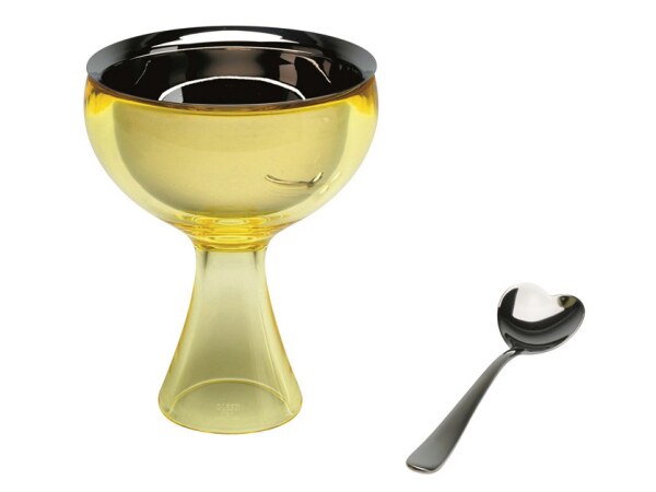 Alessi Big Love Ice Cream Bowl and Spoon in Yellow Bud
